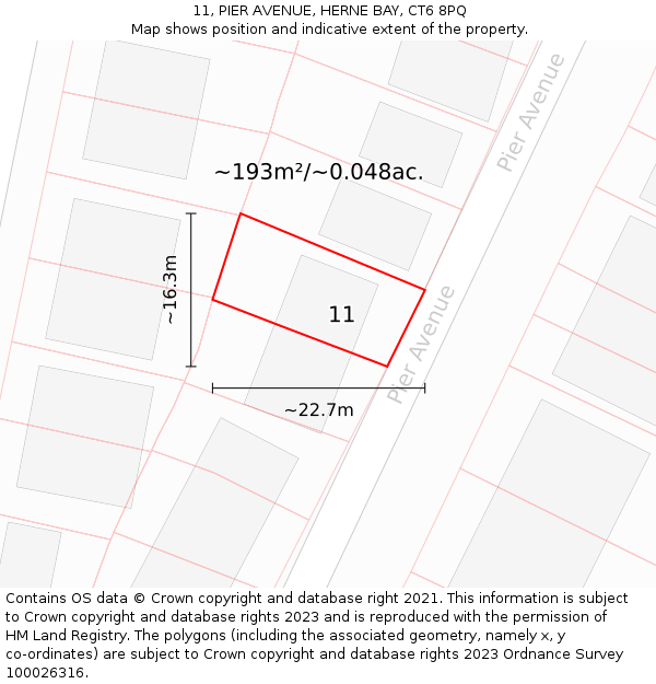 11, PIER AVENUE, HERNE BAY, CT6 8PQ: Plot and title map