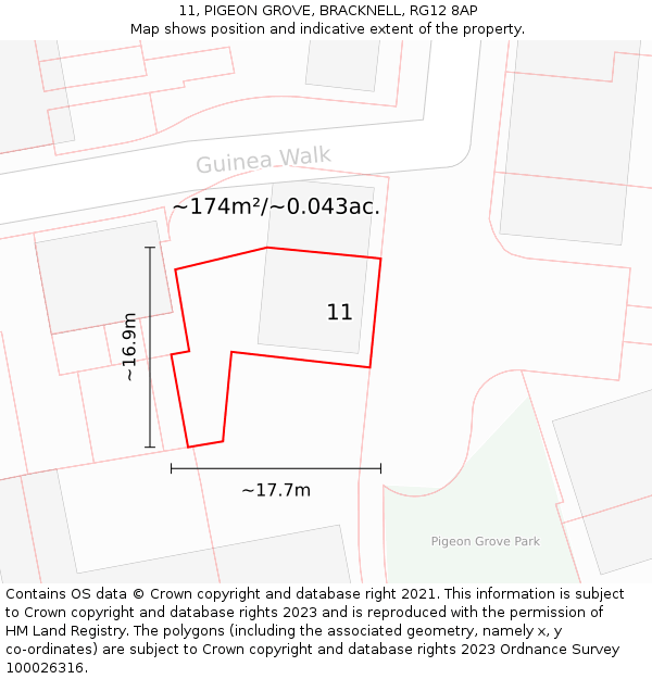 11, PIGEON GROVE, BRACKNELL, RG12 8AP: Plot and title map