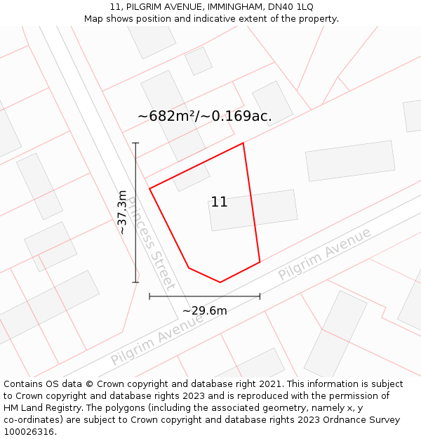 11, PILGRIM AVENUE, IMMINGHAM, DN40 1LQ: Plot and title map