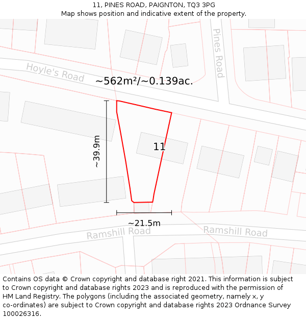 11, PINES ROAD, PAIGNTON, TQ3 3PG: Plot and title map