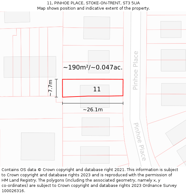 11, PINHOE PLACE, STOKE-ON-TRENT, ST3 5UA: Plot and title map