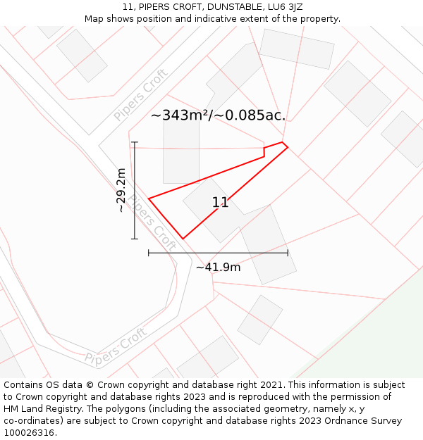 11, PIPERS CROFT, DUNSTABLE, LU6 3JZ: Plot and title map