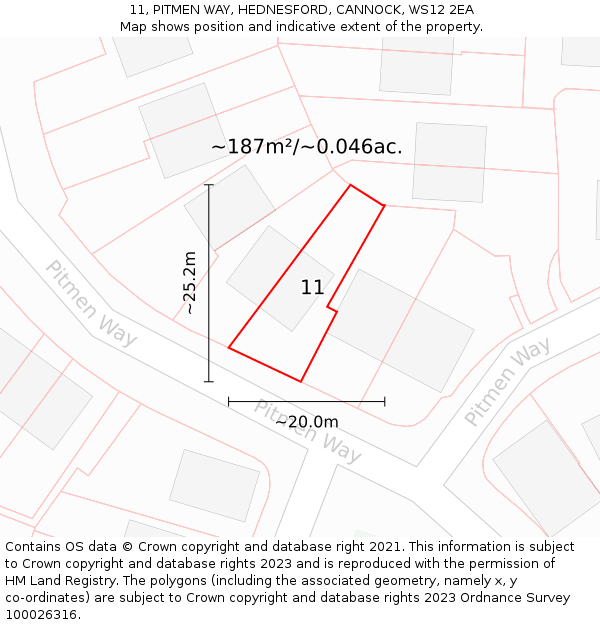 11, PITMEN WAY, HEDNESFORD, CANNOCK, WS12 2EA: Plot and title map