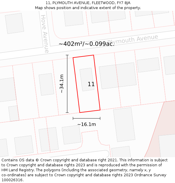 11, PLYMOUTH AVENUE, FLEETWOOD, FY7 8JA: Plot and title map