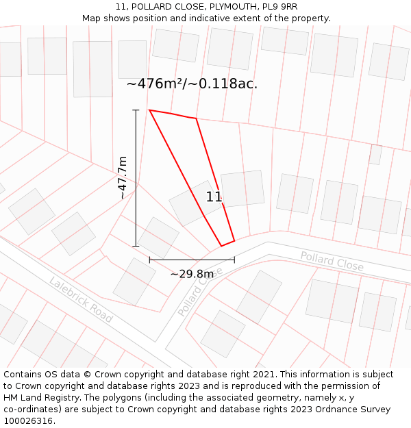 11, POLLARD CLOSE, PLYMOUTH, PL9 9RR: Plot and title map