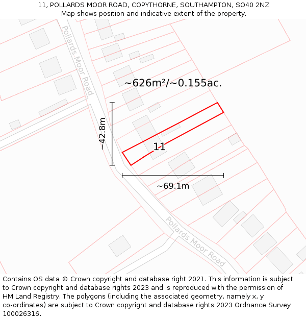 11, POLLARDS MOOR ROAD, COPYTHORNE, SOUTHAMPTON, SO40 2NZ: Plot and title map