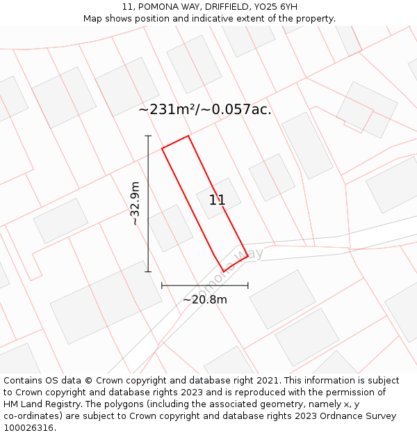 11, POMONA WAY, DRIFFIELD, YO25 6YH: Plot and title map