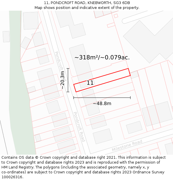 11, PONDCROFT ROAD, KNEBWORTH, SG3 6DB: Plot and title map