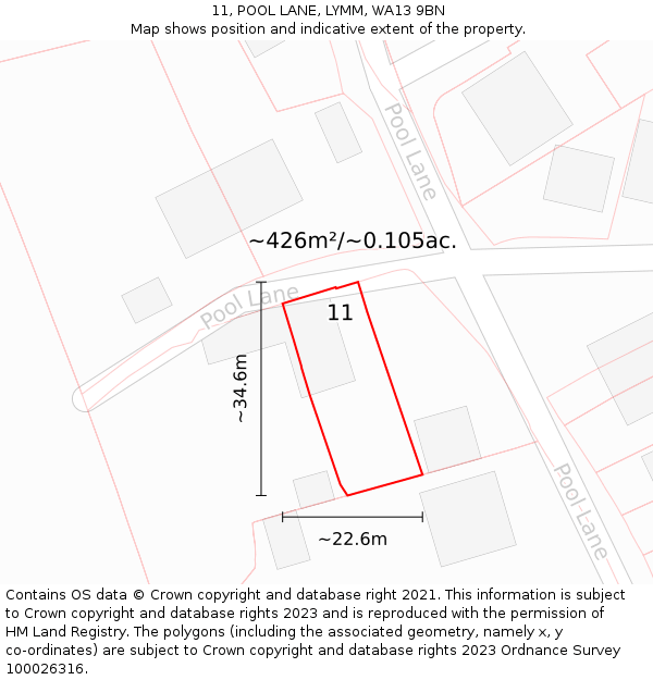 11, POOL LANE, LYMM, WA13 9BN: Plot and title map