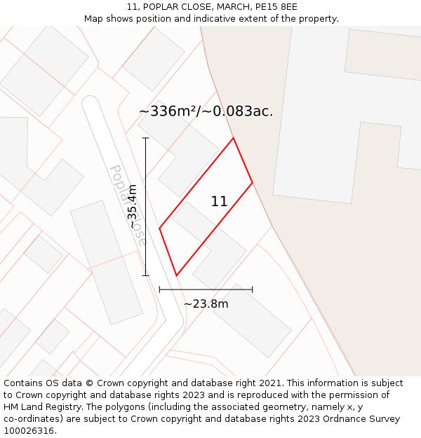 11, POPLAR CLOSE, MARCH, PE15 8EE: Plot and title map