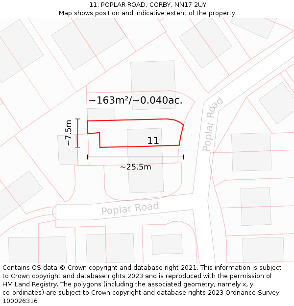 11, POPLAR ROAD, CORBY, NN17 2UY: Plot and title map