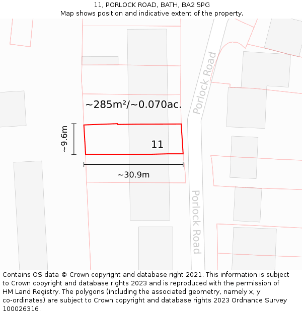 11, PORLOCK ROAD, BATH, BA2 5PG: Plot and title map