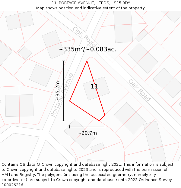 11, PORTAGE AVENUE, LEEDS, LS15 0DY: Plot and title map