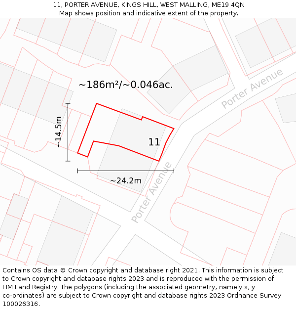 11, PORTER AVENUE, KINGS HILL, WEST MALLING, ME19 4QN: Plot and title map