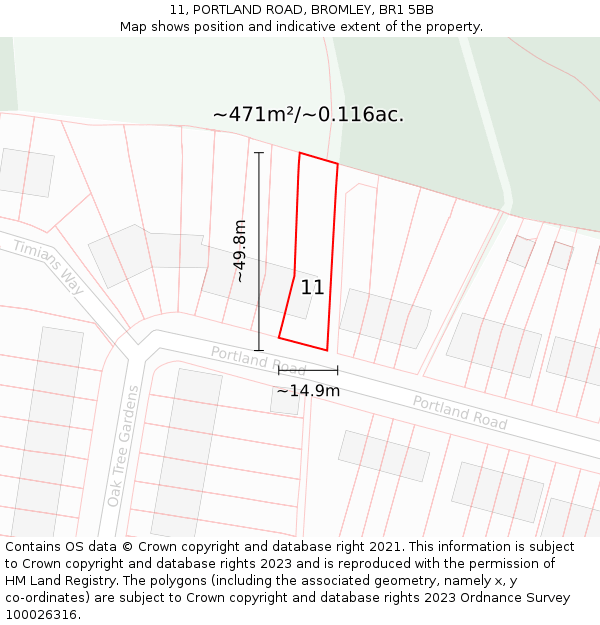 11, PORTLAND ROAD, BROMLEY, BR1 5BB: Plot and title map