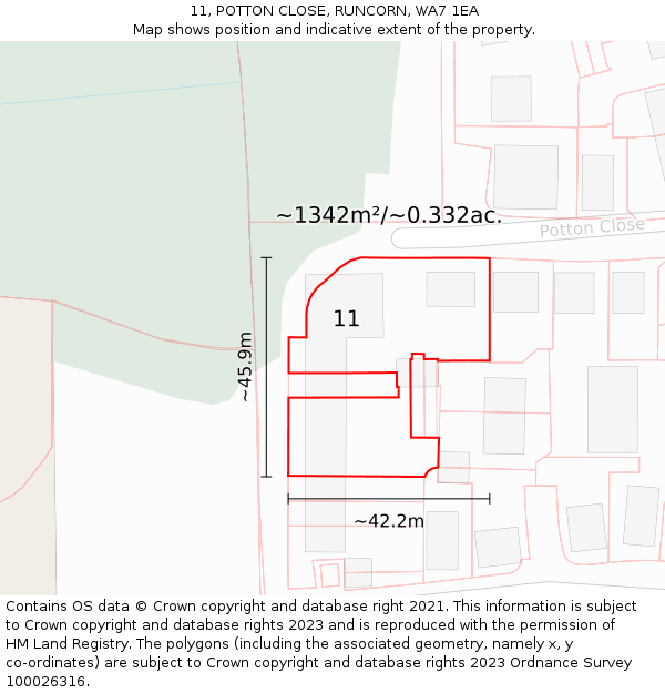 11, POTTON CLOSE, RUNCORN, WA7 1EA: Plot and title map