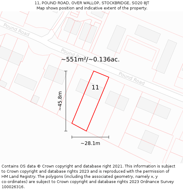 11, POUND ROAD, OVER WALLOP, STOCKBRIDGE, SO20 8JT: Plot and title map