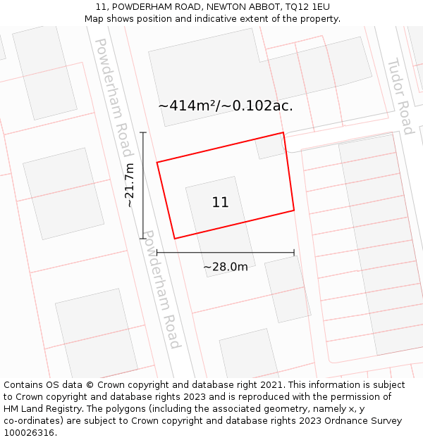 11, POWDERHAM ROAD, NEWTON ABBOT, TQ12 1EU: Plot and title map