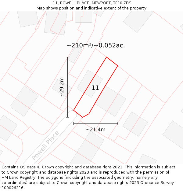 11, POWELL PLACE, NEWPORT, TF10 7BS: Plot and title map