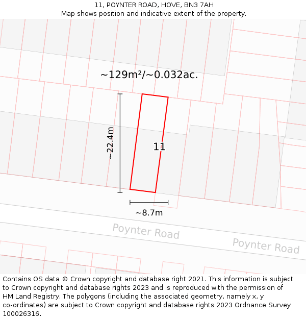 11, POYNTER ROAD, HOVE, BN3 7AH: Plot and title map