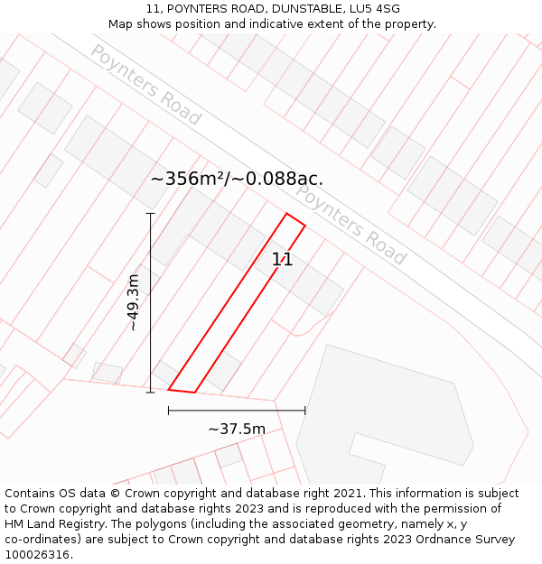 11, POYNTERS ROAD, DUNSTABLE, LU5 4SG: Plot and title map