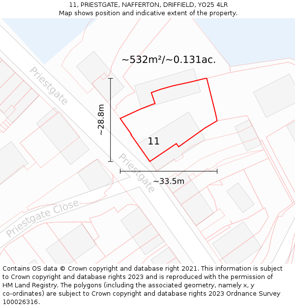11, PRIESTGATE, NAFFERTON, DRIFFIELD, YO25 4LR: Plot and title map
