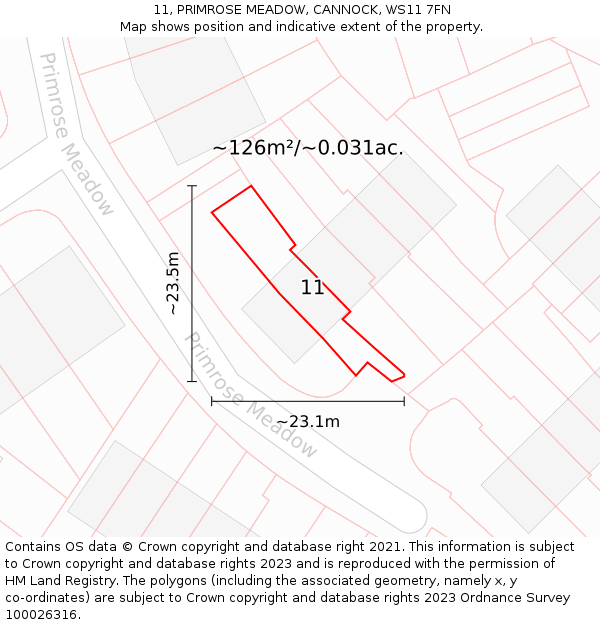 11, PRIMROSE MEADOW, CANNOCK, WS11 7FN: Plot and title map