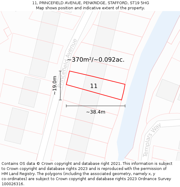 11, PRINCEFIELD AVENUE, PENKRIDGE, STAFFORD, ST19 5HG: Plot and title map