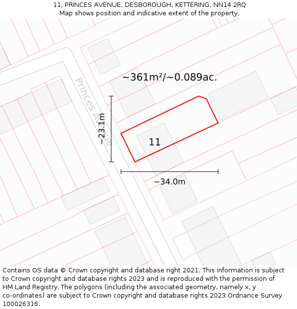 11, PRINCES AVENUE, DESBOROUGH, KETTERING, NN14 2RQ: Plot and title map