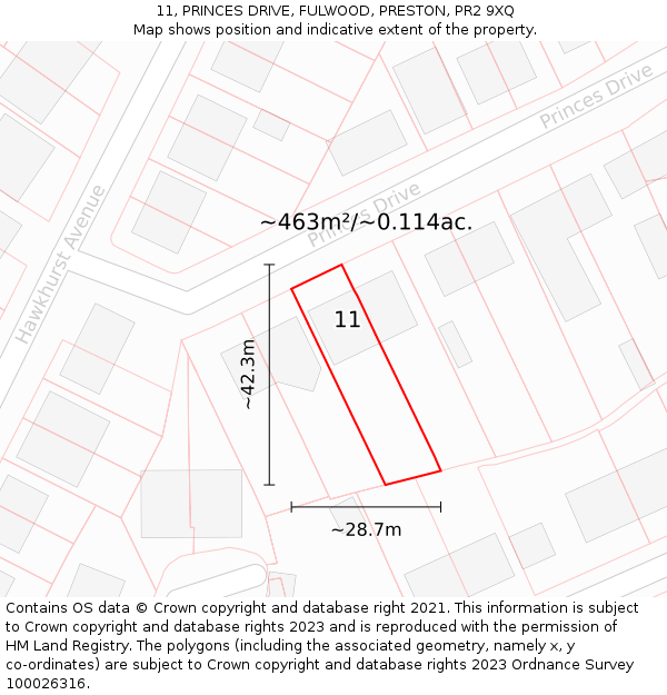 11, PRINCES DRIVE, FULWOOD, PRESTON, PR2 9XQ: Plot and title map