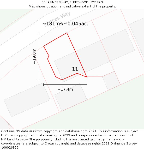 11, PRINCES WAY, FLEETWOOD, FY7 8PG: Plot and title map