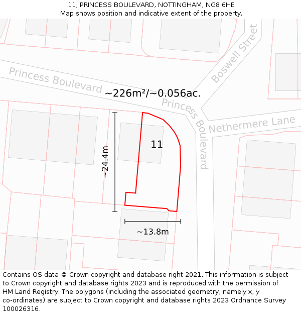 11, PRINCESS BOULEVARD, NOTTINGHAM, NG8 6HE: Plot and title map