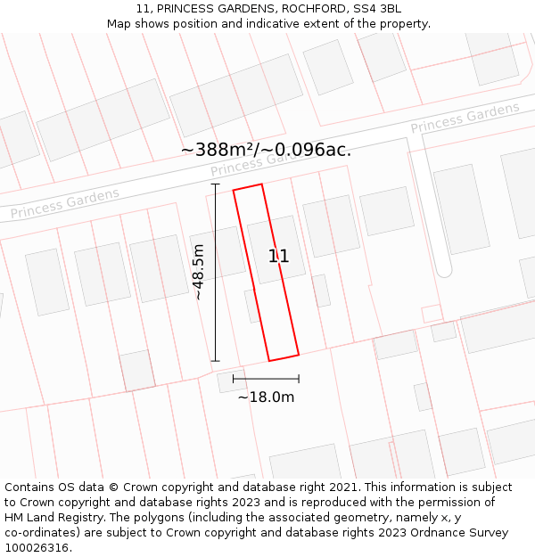 11, PRINCESS GARDENS, ROCHFORD, SS4 3BL: Plot and title map