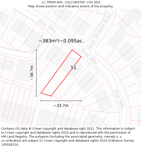 11, PRIOR WAY, COLCHESTER, CO4 5DG: Plot and title map