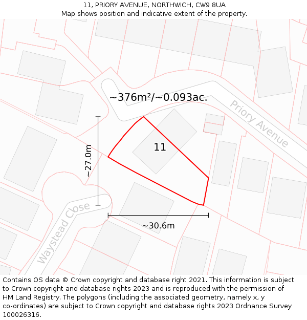 11, PRIORY AVENUE, NORTHWICH, CW9 8UA: Plot and title map