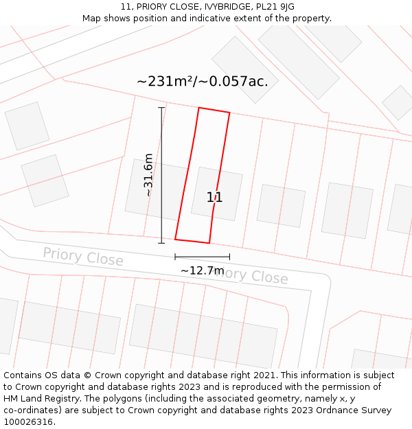 11, PRIORY CLOSE, IVYBRIDGE, PL21 9JG: Plot and title map