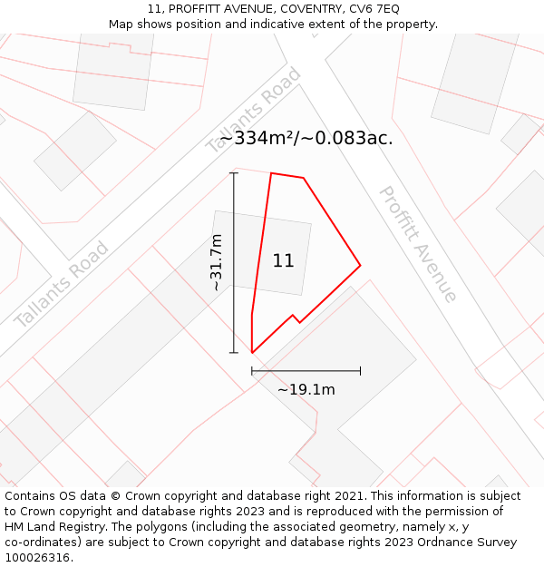 11, PROFFITT AVENUE, COVENTRY, CV6 7EQ: Plot and title map