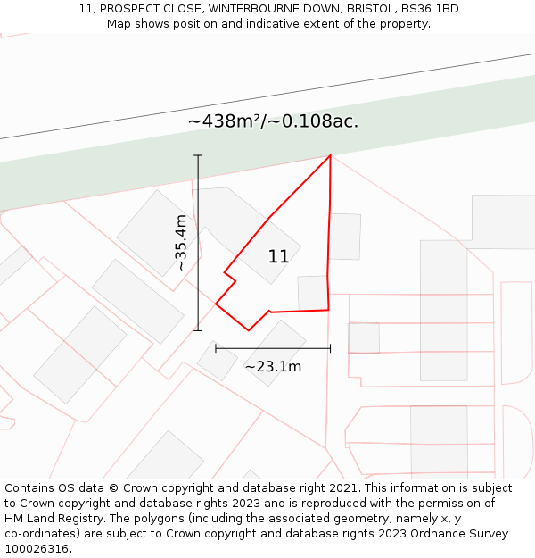 11, PROSPECT CLOSE, WINTERBOURNE DOWN, BRISTOL, BS36 1BD: Plot and title map