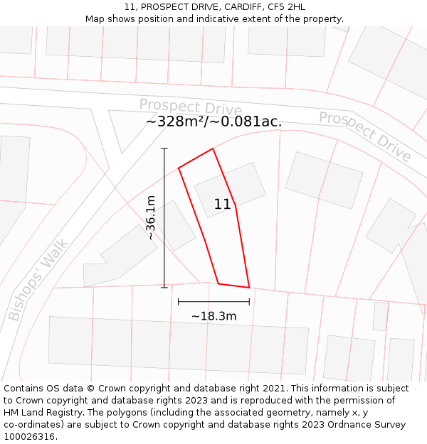 11, PROSPECT DRIVE, CARDIFF, CF5 2HL: Plot and title map