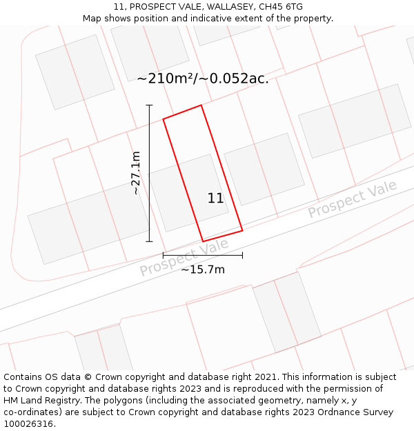 11, PROSPECT VALE, WALLASEY, CH45 6TG: Plot and title map