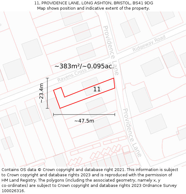 11, PROVIDENCE LANE, LONG ASHTON, BRISTOL, BS41 9DG: Plot and title map