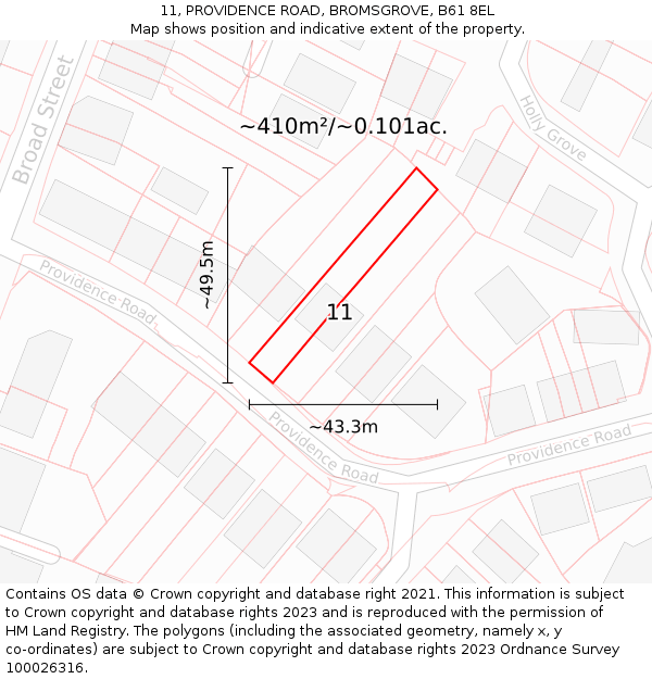 11, PROVIDENCE ROAD, BROMSGROVE, B61 8EL: Plot and title map