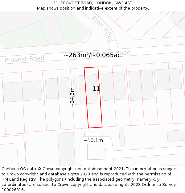 11, PROVOST ROAD, LONDON, NW3 4ST: Plot and title map