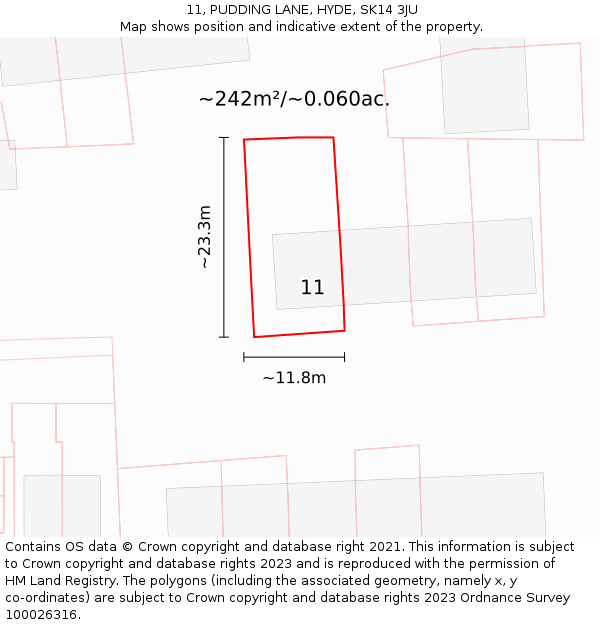 11, PUDDING LANE, HYDE, SK14 3JU: Plot and title map