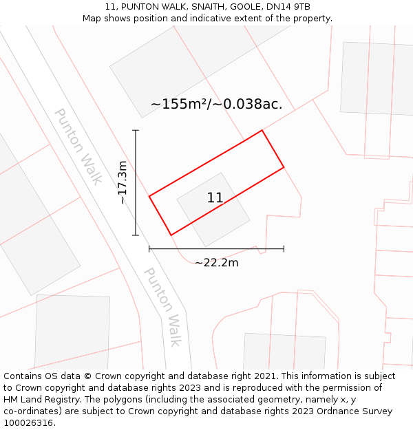 11, PUNTON WALK, SNAITH, GOOLE, DN14 9TB: Plot and title map