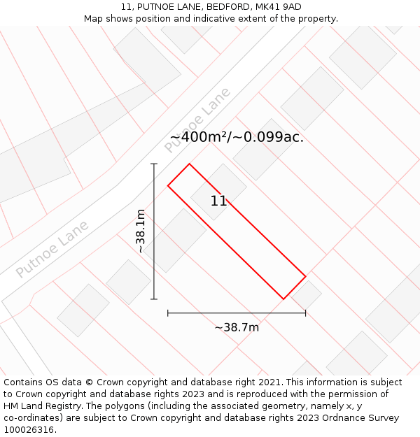 11, PUTNOE LANE, BEDFORD, MK41 9AD: Plot and title map