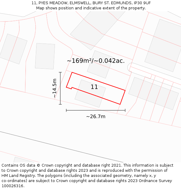 11, PYES MEADOW, ELMSWELL, BURY ST. EDMUNDS, IP30 9UF: Plot and title map