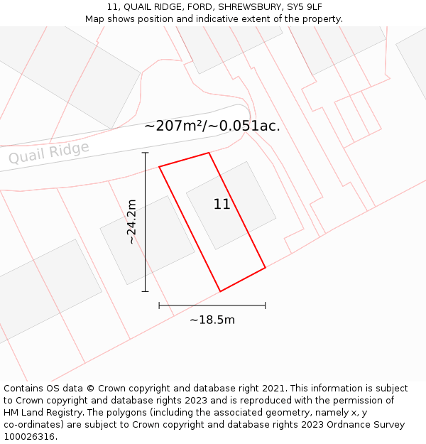 11, QUAIL RIDGE, FORD, SHREWSBURY, SY5 9LF: Plot and title map