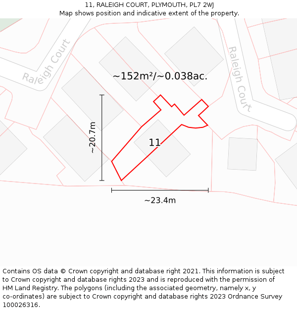 11, RALEIGH COURT, PLYMOUTH, PL7 2WJ: Plot and title map