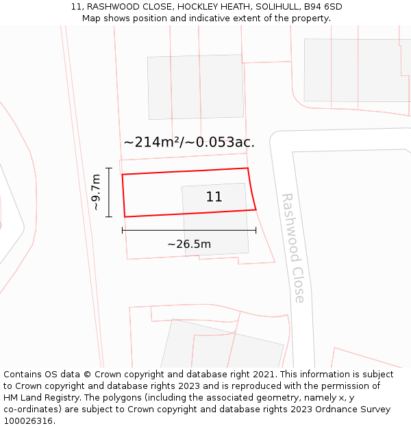 11, RASHWOOD CLOSE, HOCKLEY HEATH, SOLIHULL, B94 6SD: Plot and title map